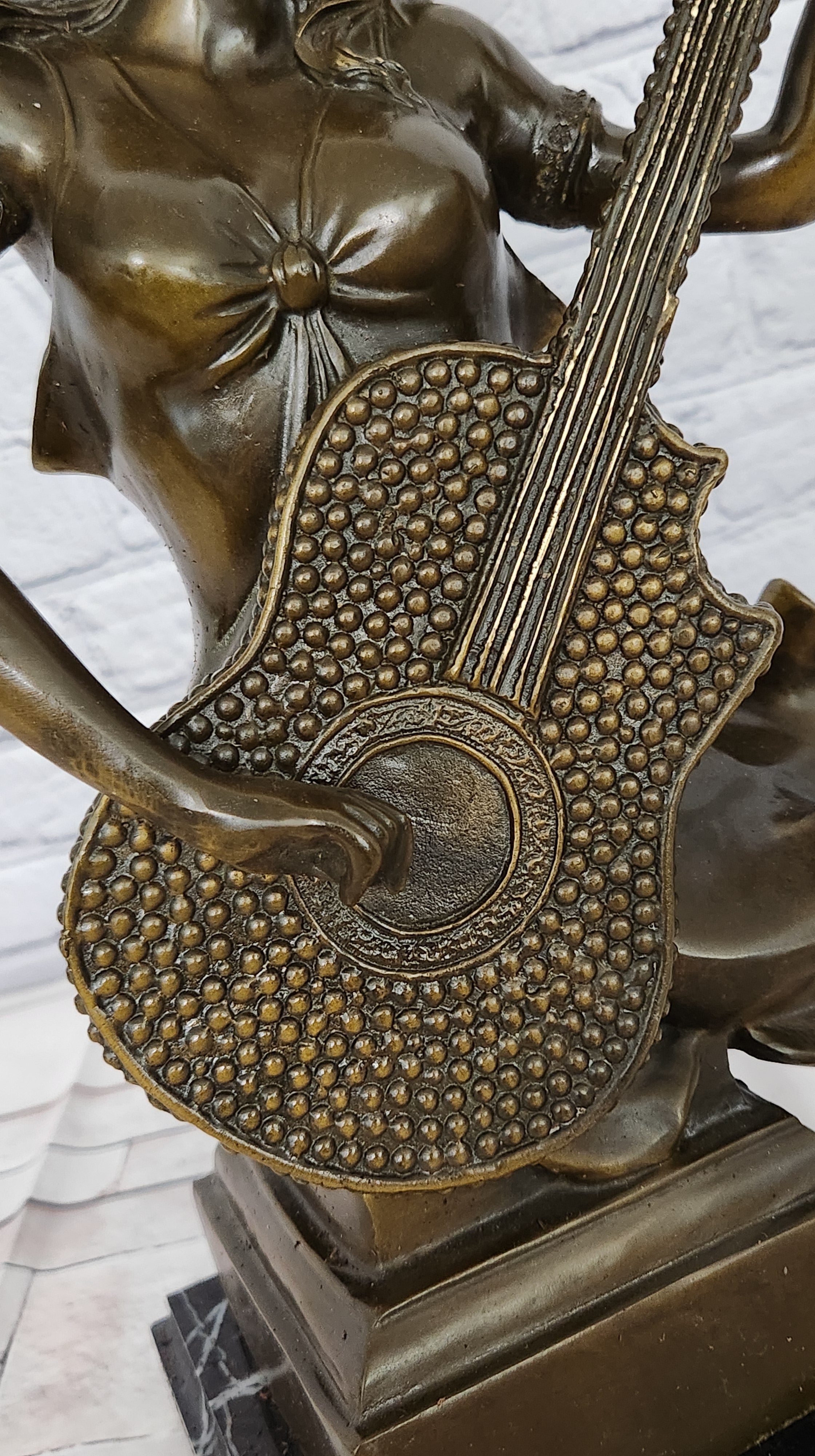 Signed Original William Woman with Guitar Bust Musician Bronze Sculpture Statue