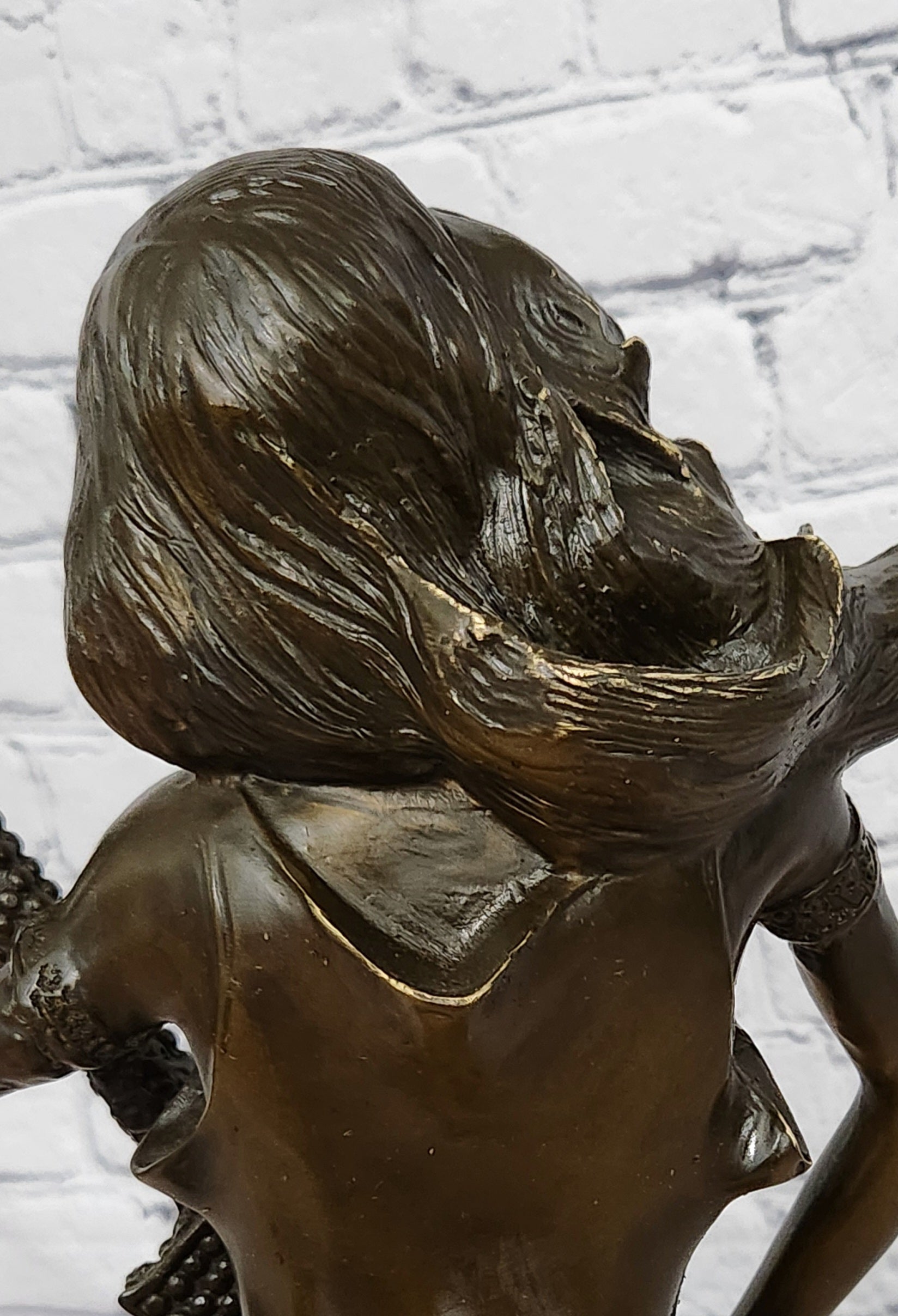 Signed Original William Woman with Guitar Bust Musician Bronze Sculpture Statue