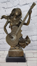 Signed Original William Woman with Guitar Bust Musician Bronze Sculpture Statue
