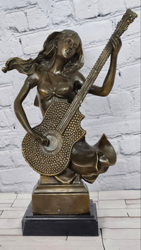 Signed Original William Woman with Guitar Bust Musician Bronze Sculpture Statue