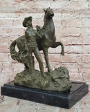Cowgirl with Rearing Horse Bronze - Western Equestrian Art