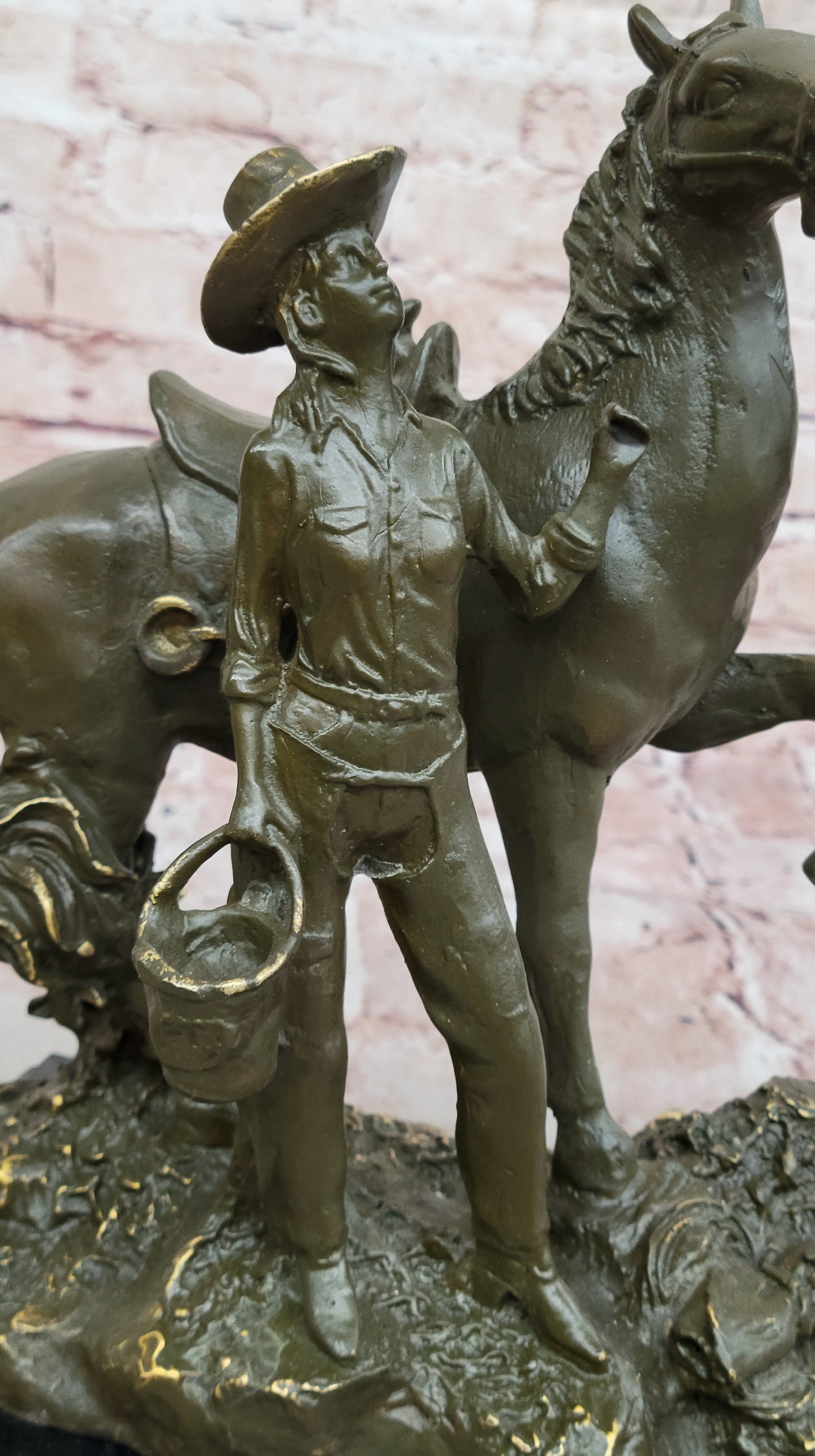 Cowgirl with Rearing Horse Bronze - Western Equestrian Art