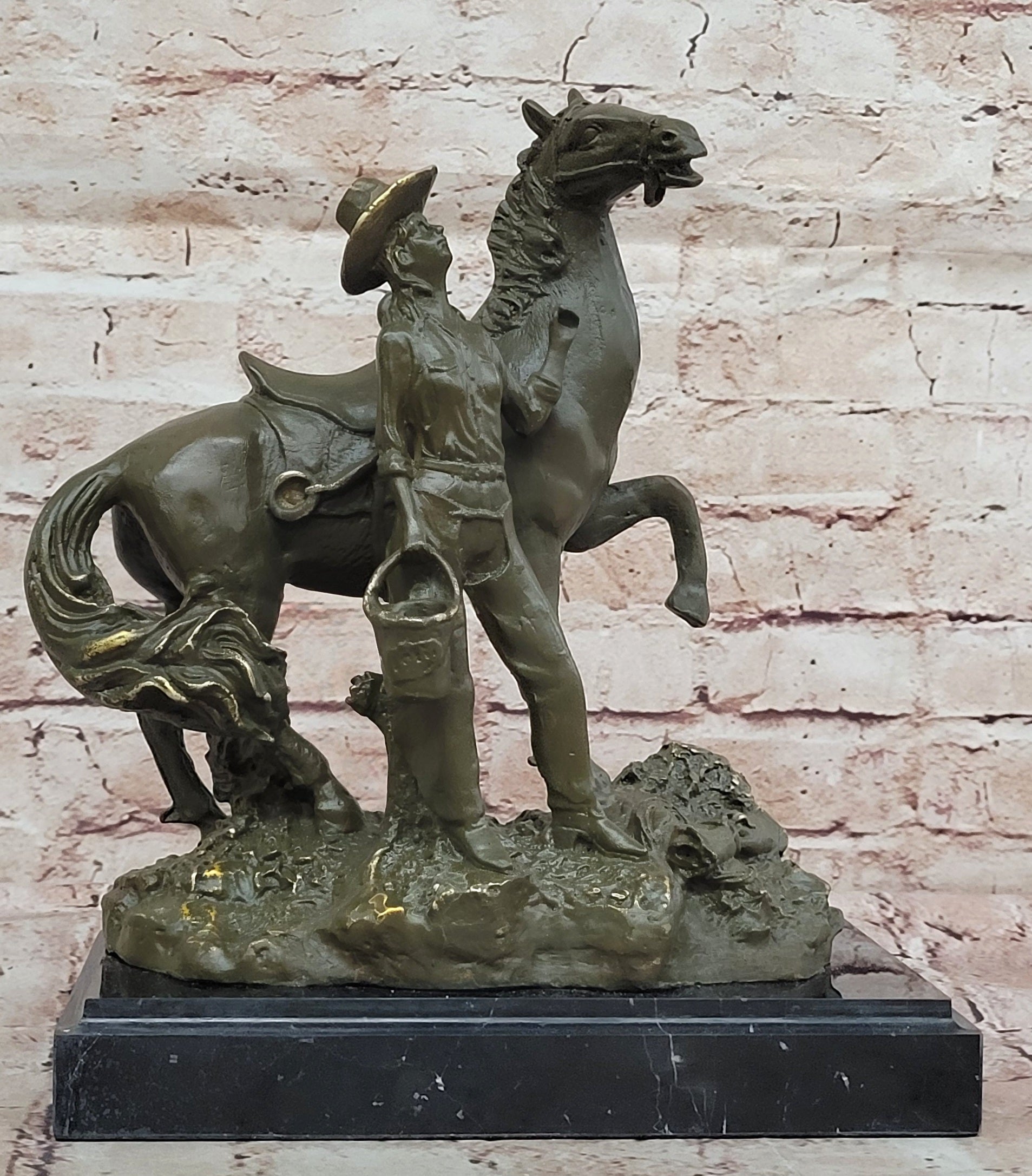 Cowgirl with Rearing Horse Bronze - Western Equestrian Art