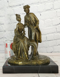 Hand Made Signed Annie Colonial Couple Romantic Bronze Sculpture Statue