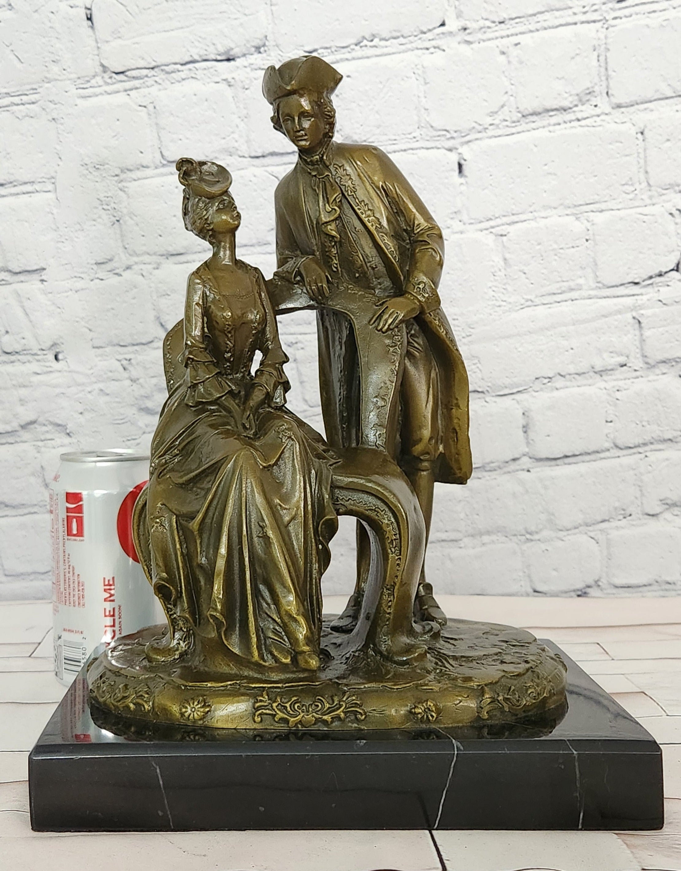 Hand Made Signed Annie Colonial Couple Romantic Bronze Sculpture Statue