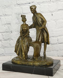 Hand Made Signed Annie Colonial Couple Romantic Bronze Sculpture Statue