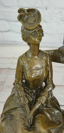 Hand Made Signed Annie Colonial Couple Romantic Bronze Sculpture Statue