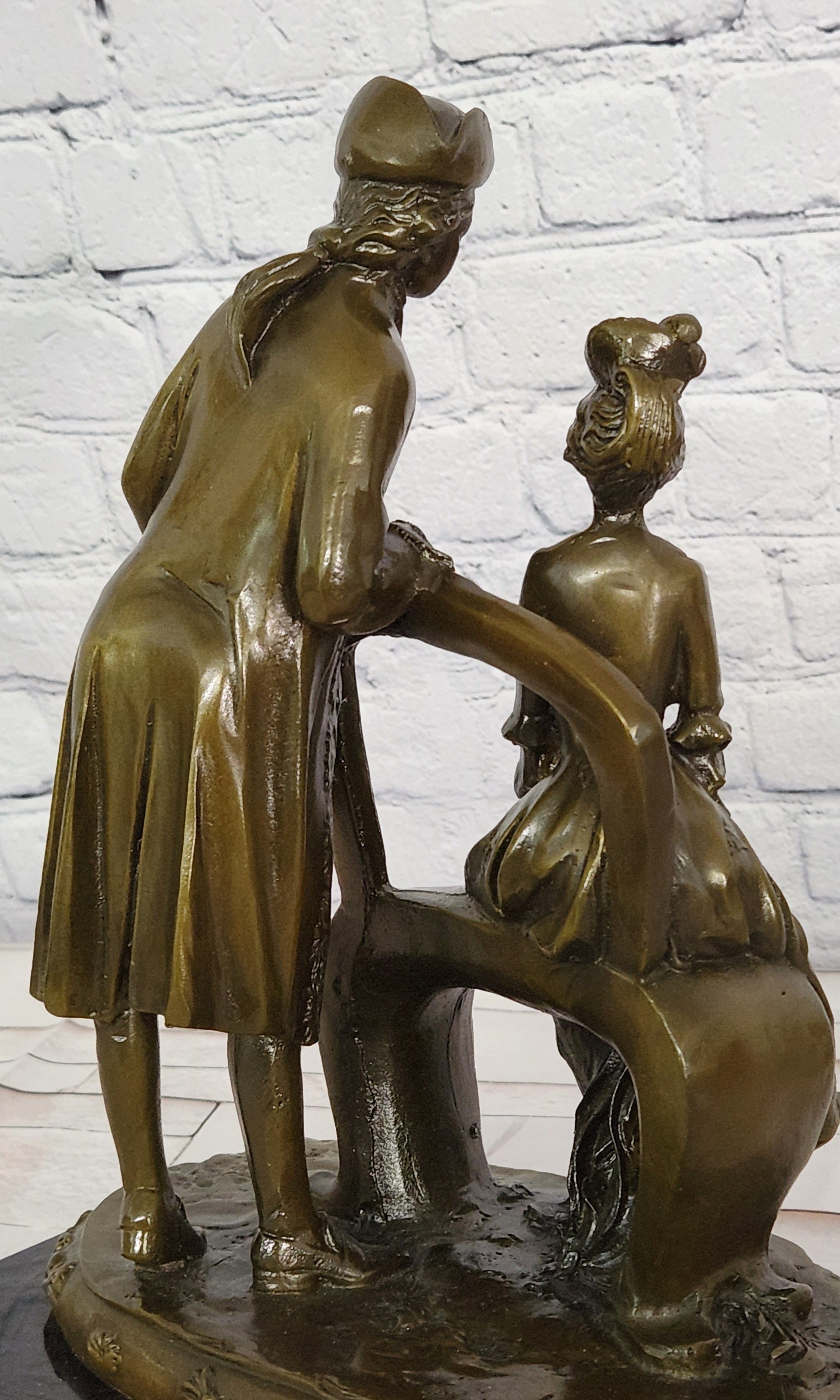 Hand Made Signed Annie Colonial Couple Romantic Bronze Sculpture Statue