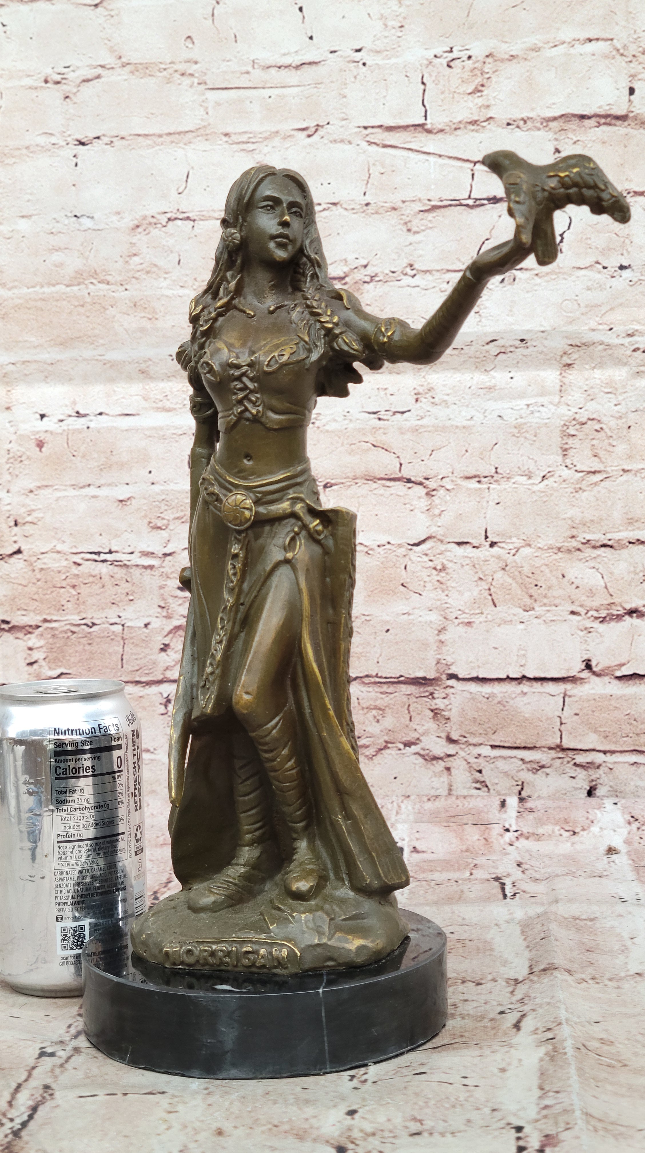 Mythological Goddess with Bird Bronze - Celtic Norse Signed Art