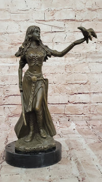 Mythological Goddess with Bird Bronze - Celtic Norse Signed Art