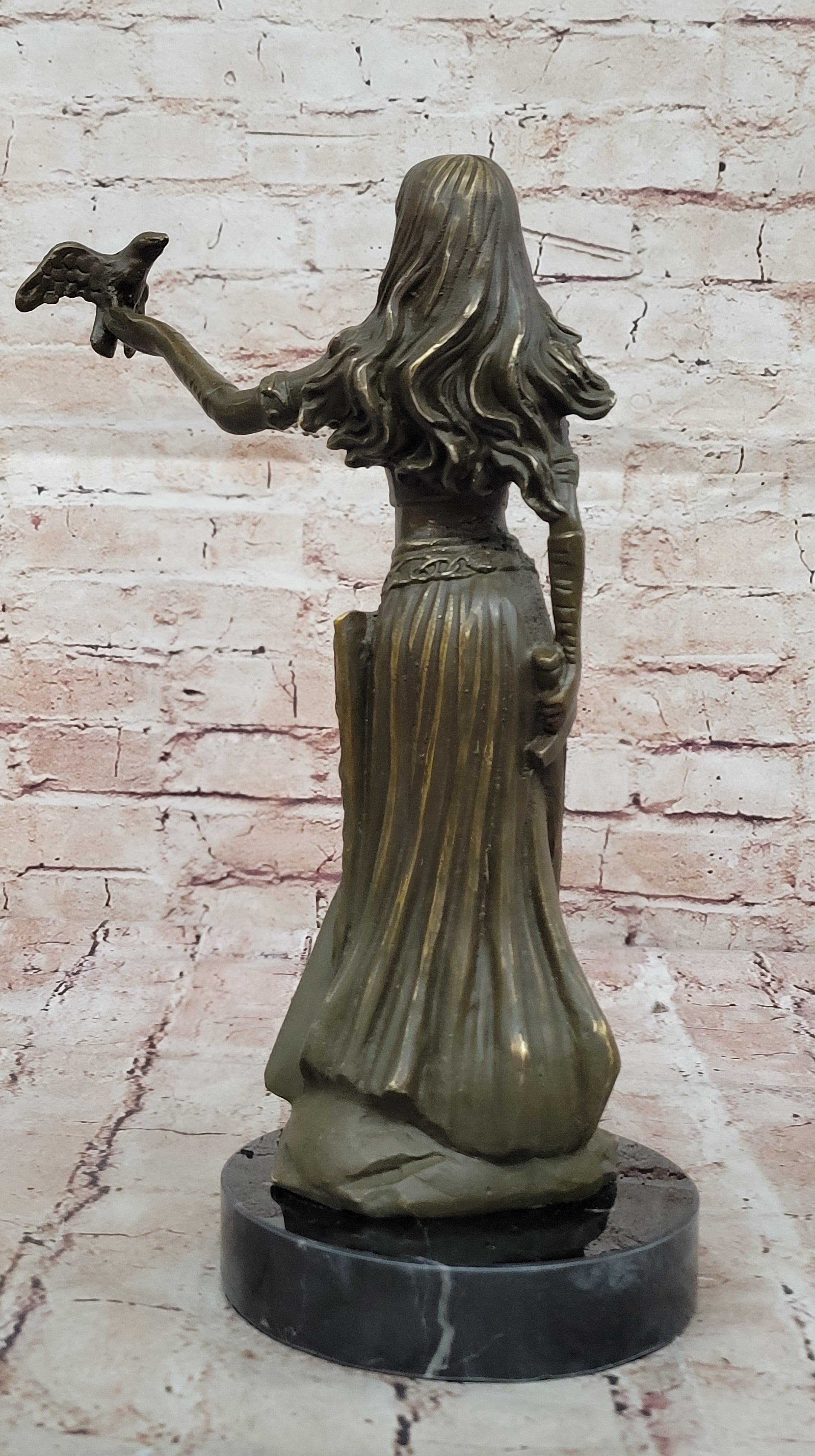 Mythological Goddess with Bird Bronze - Celtic Norse Signed Art