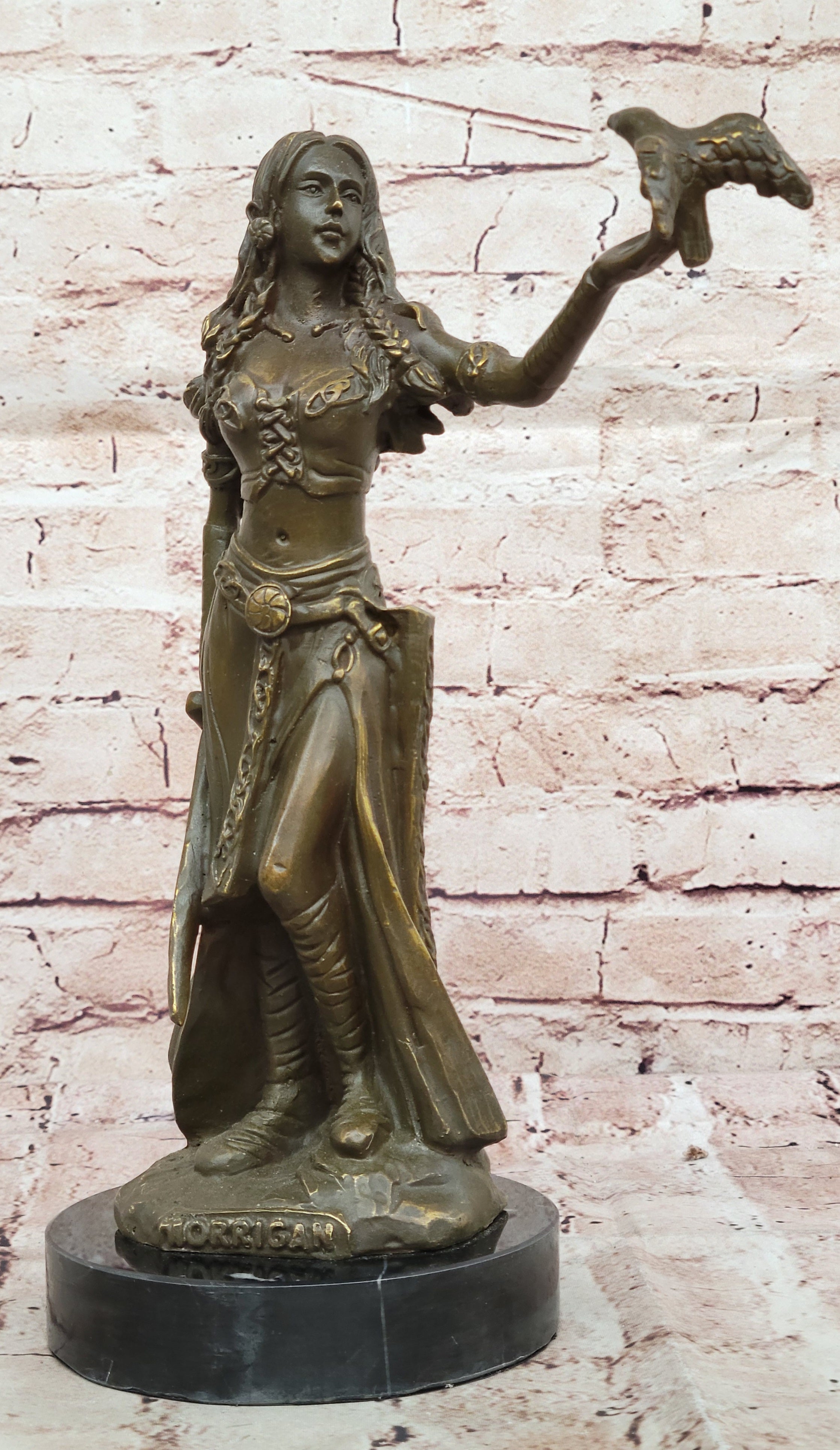 Mythological Goddess with Bird Bronze - Celtic Norse Signed Art