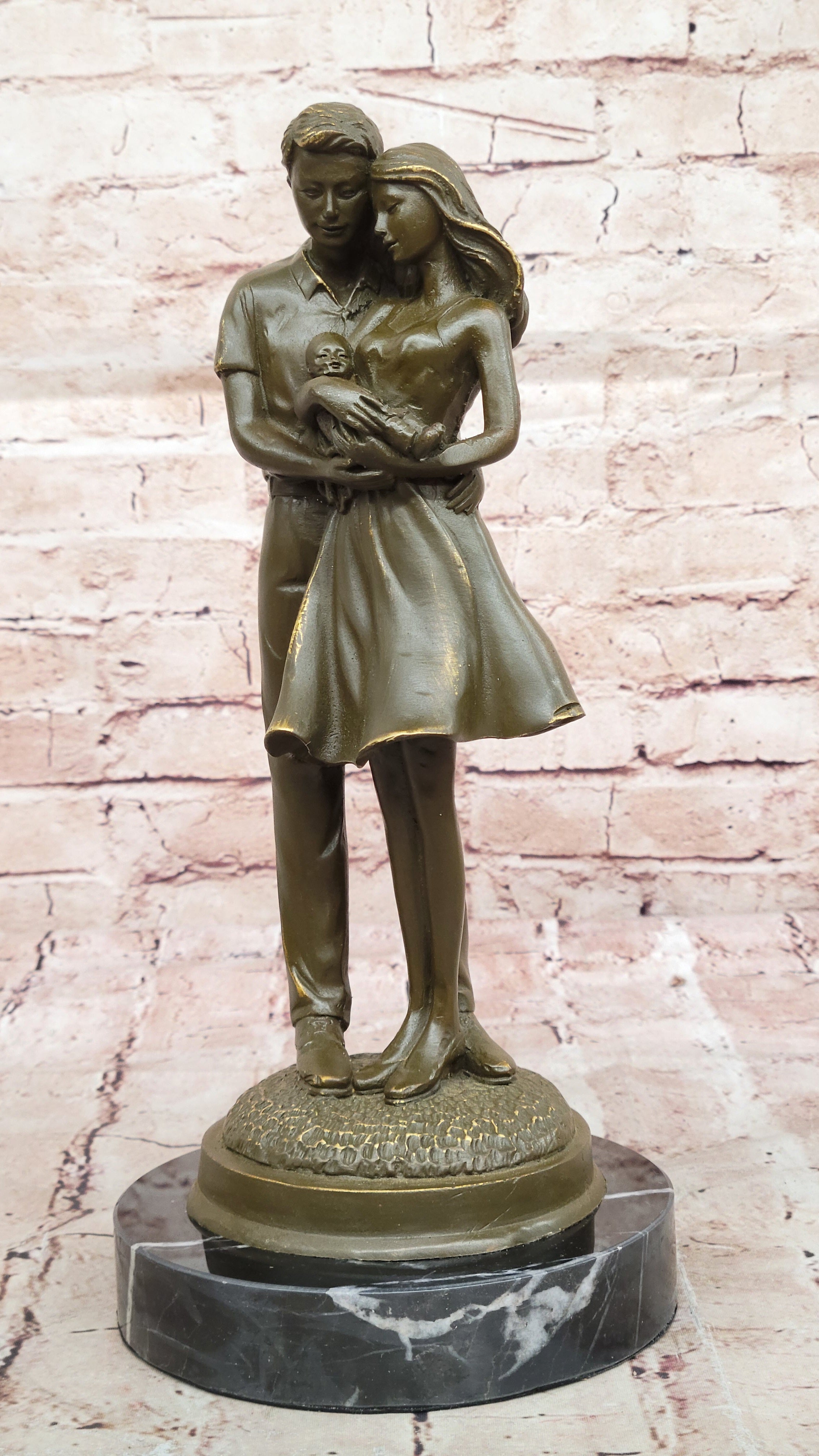 Bronze Sculpture of Young Family with Newborn by Milo