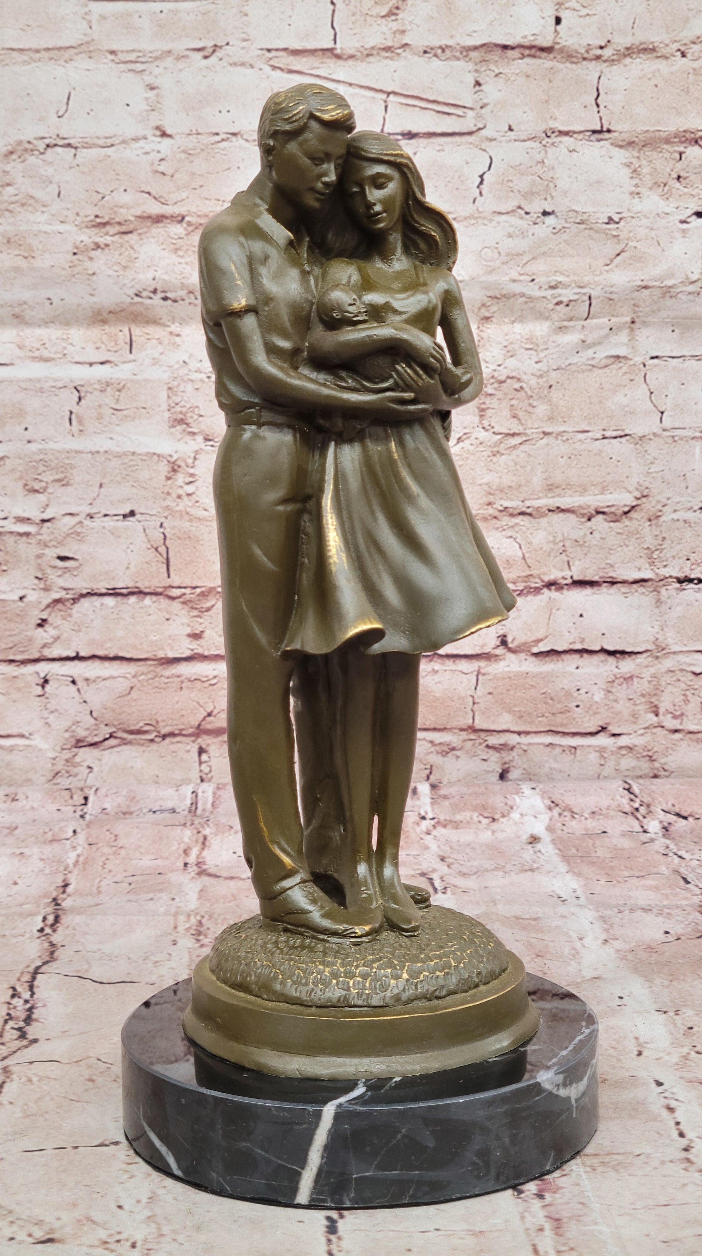 Bronze Sculpture of Young Family with Newborn by Milo