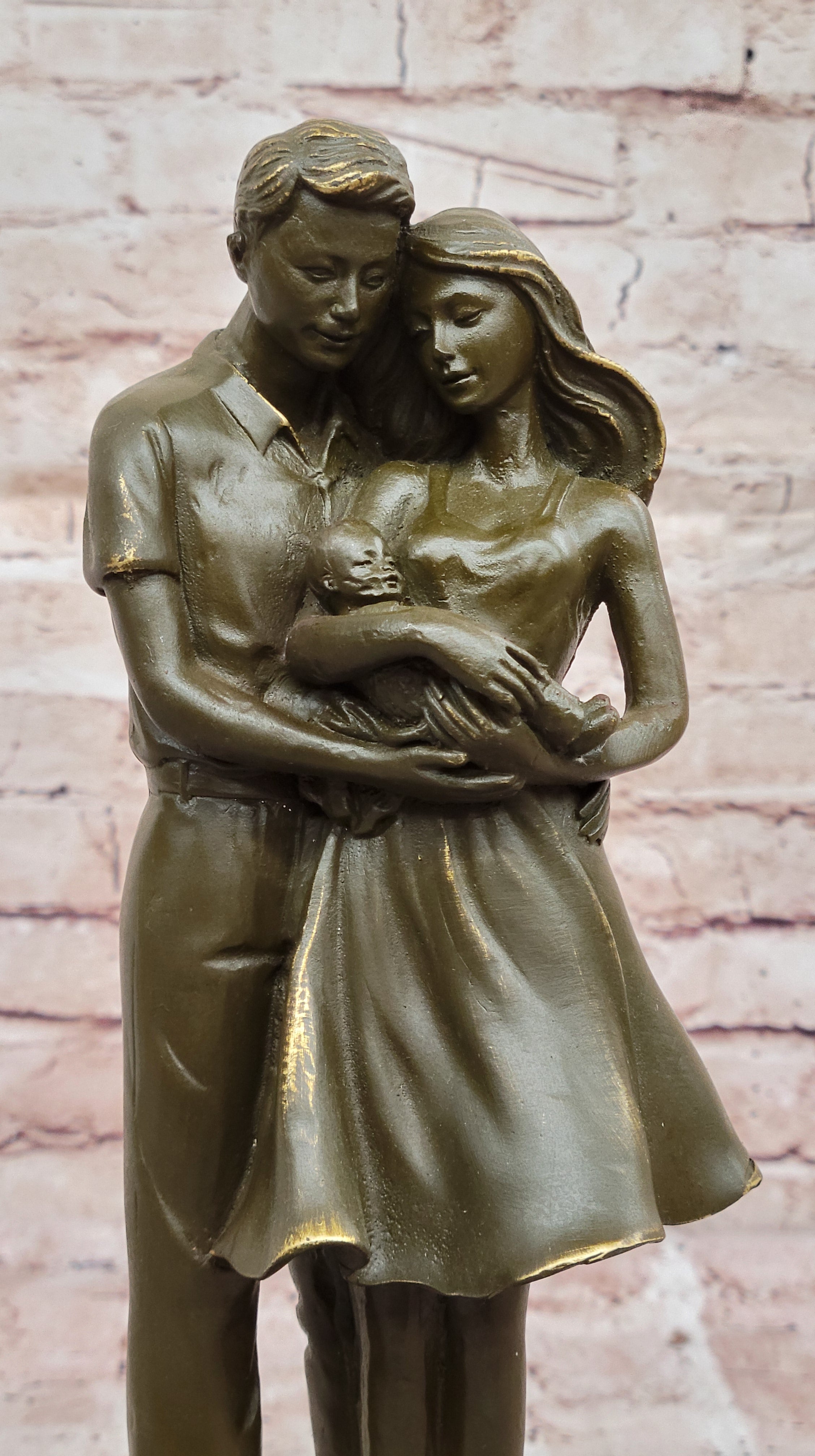 Bronze Sculpture of Young Family with Newborn by Milo
