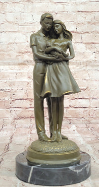 Bronze Sculpture of Young Family with Newborn by Milo