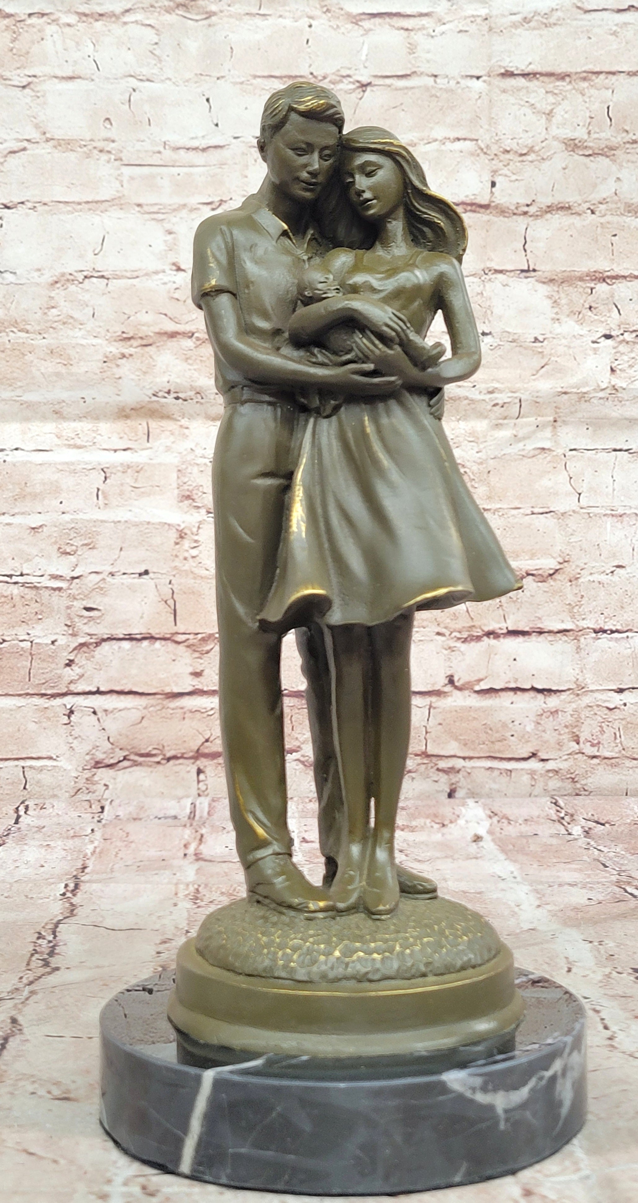 Bronze Sculpture of Young Family with Newborn by Milo