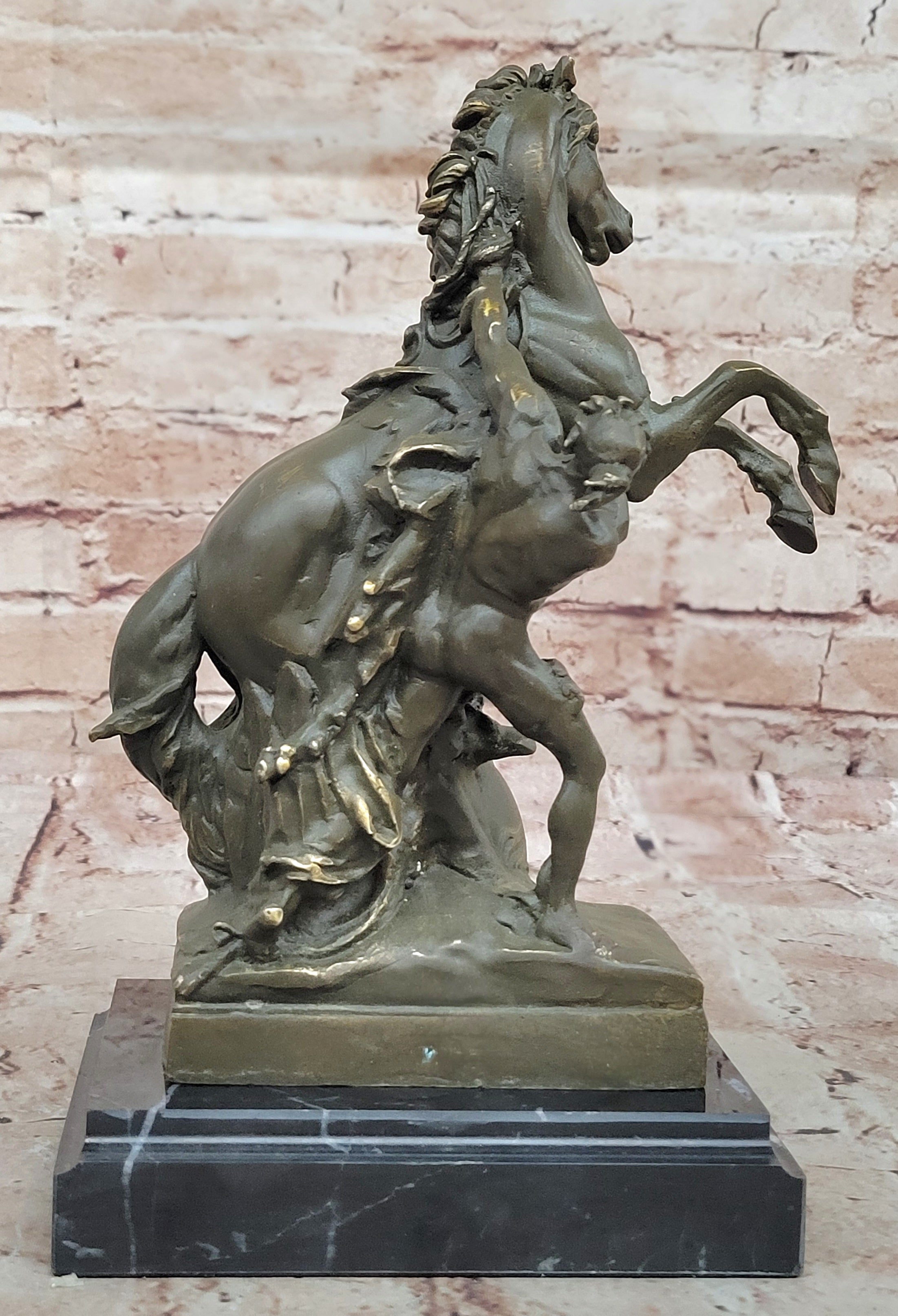 Mythological Woman with Rearing Horse Bronze Sculpture