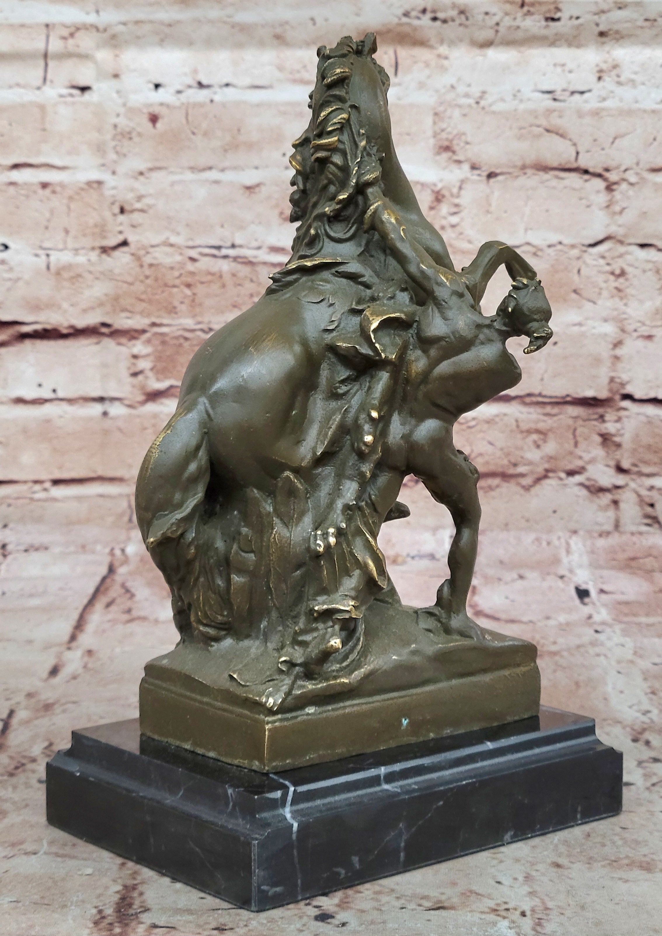 Mythological Woman with Rearing Horse Bronze Sculpture