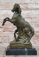 Mythological Woman with Rearing Horse Bronze Sculpture