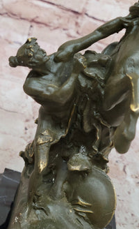 Mythological Woman with Rearing Horse Bronze Sculpture