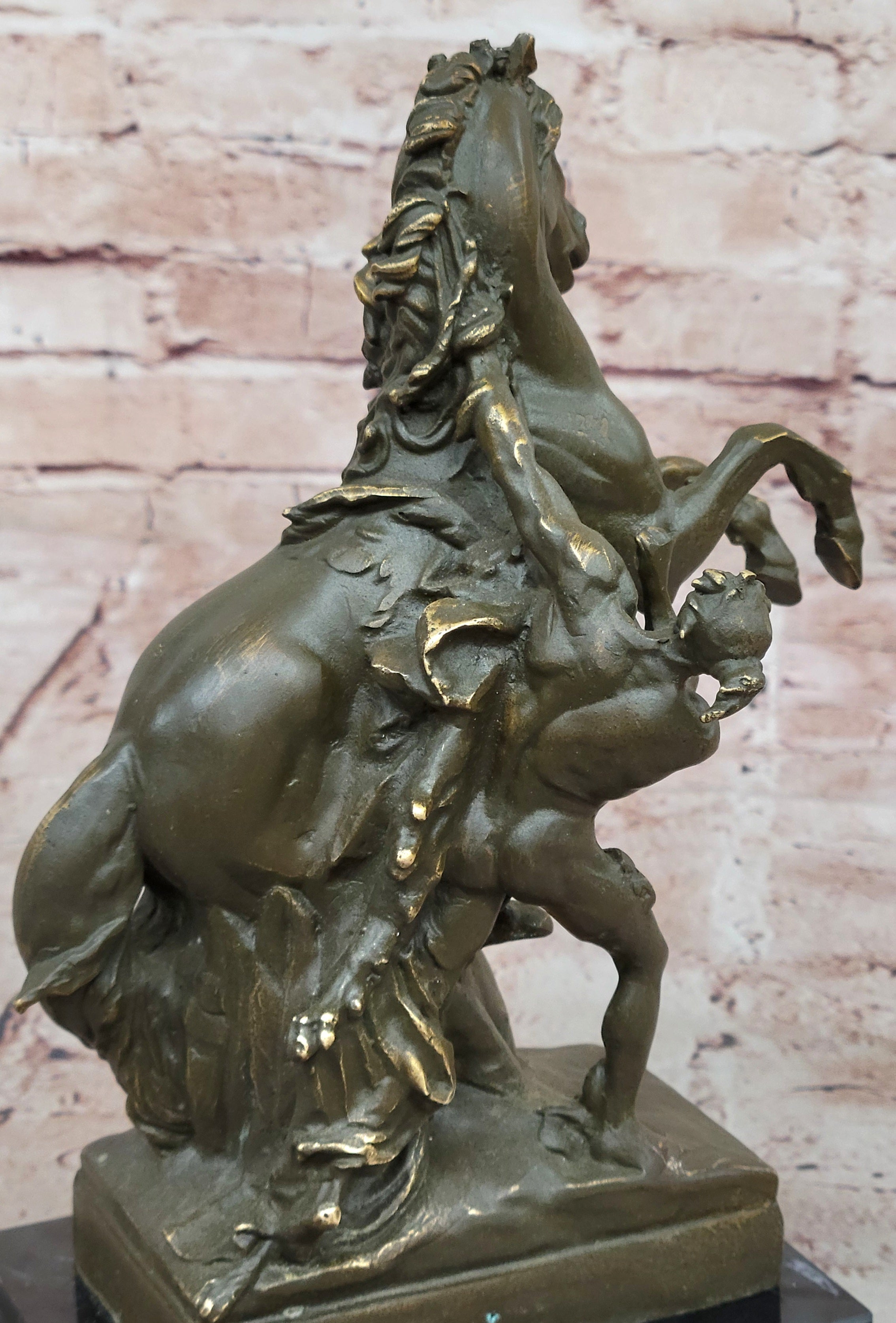 Mythological Woman with Rearing Horse Bronze Sculpture