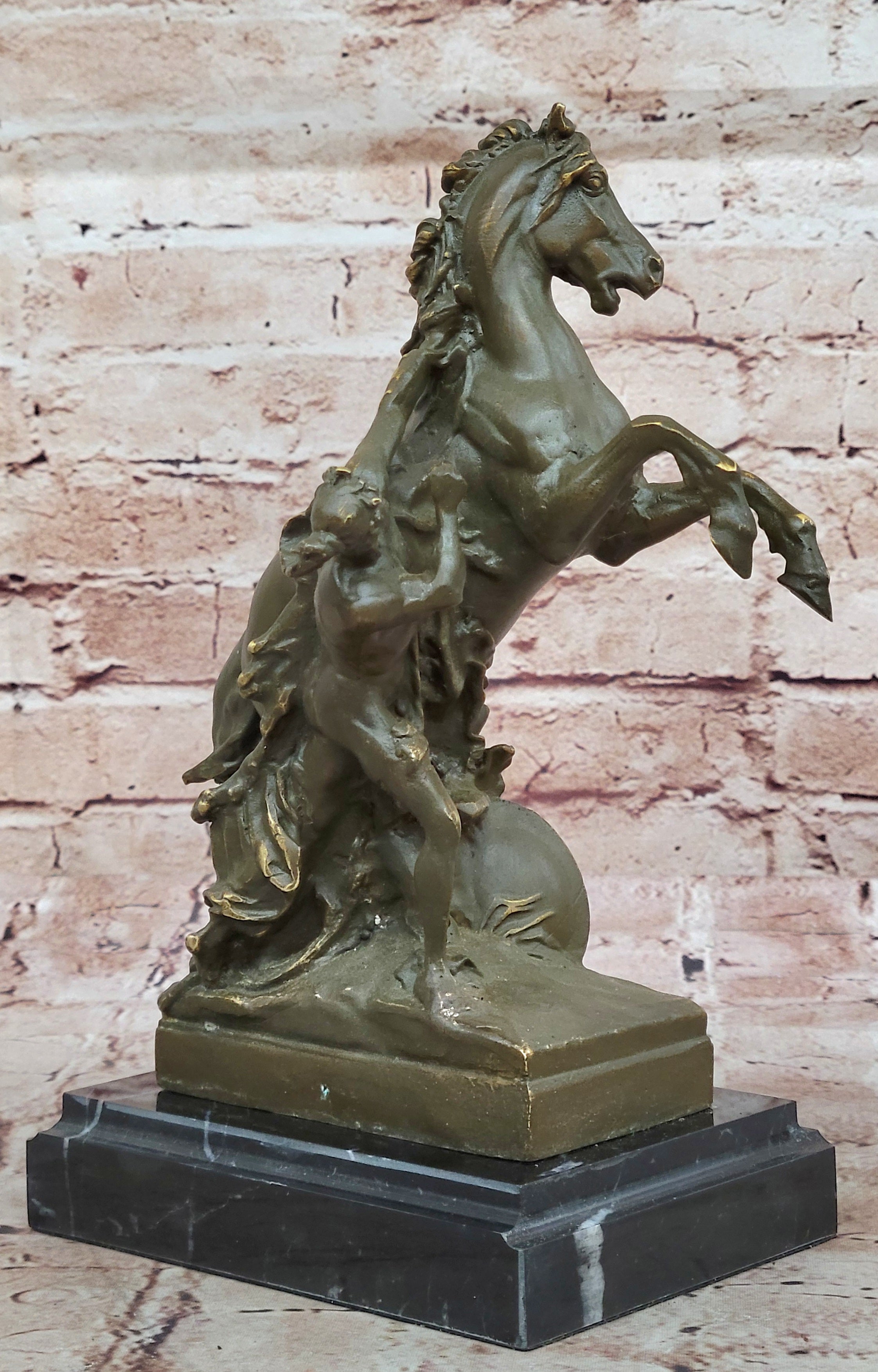 Mythological Woman with Rearing Horse Bronze Sculpture