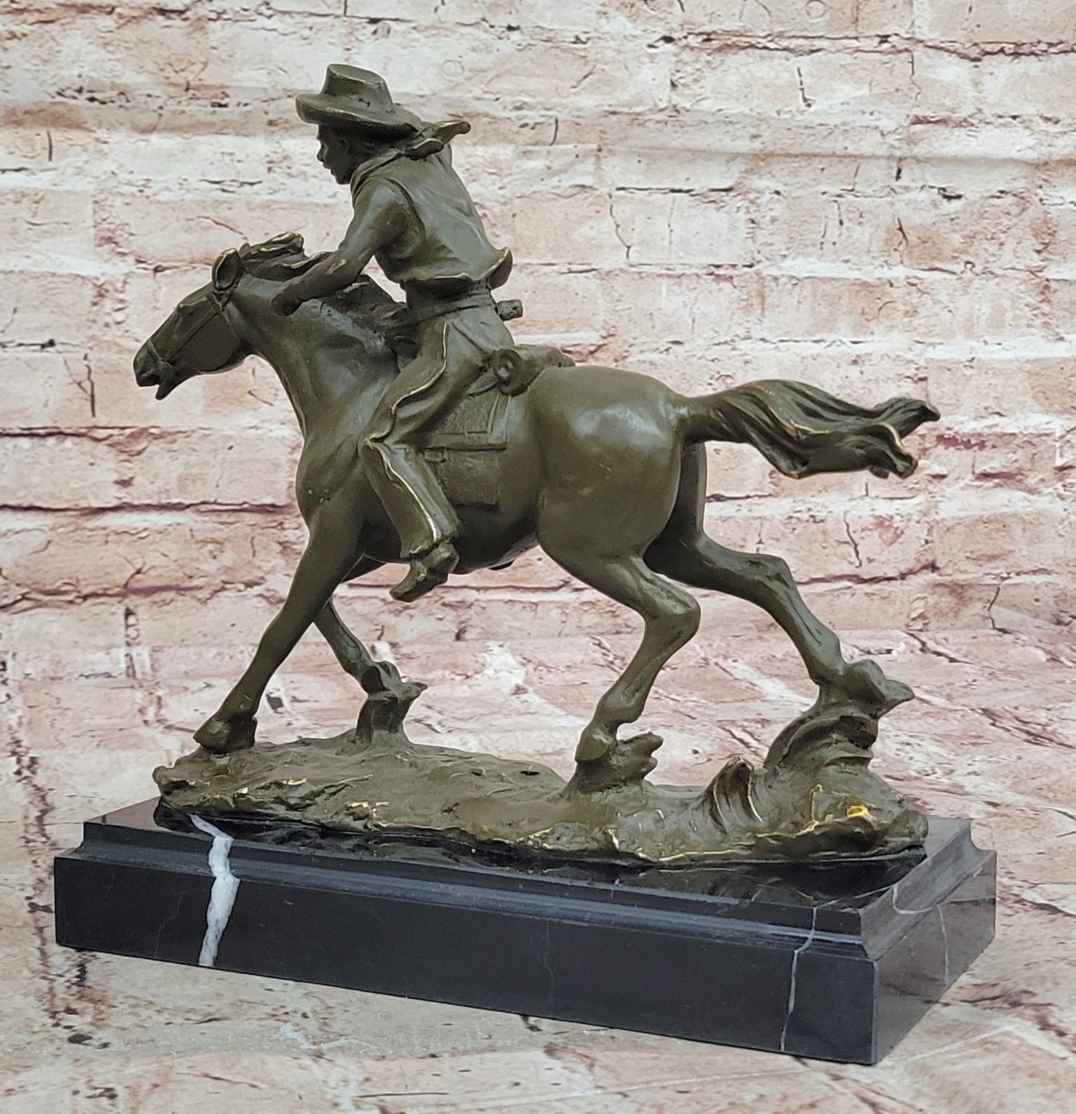 Cowboy on Galloping Horse Bronze - Wild West Art