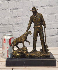 Signed & Numbered Limited-Edition Milo Cowboy with Riffle and Faithfull Dog Bronze Sculpture