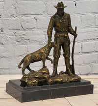 Signed & Numbered Limited-Edition Milo Cowboy with Riffle and Faithfull Dog Bronze Sculpture
