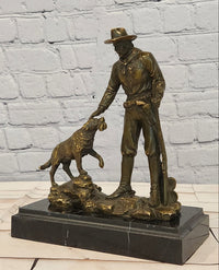 Signed & Numbered Limited-Edition Milo Cowboy with Riffle and Faithfull Dog Bronze Sculpture