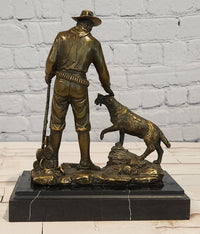 Signed & Numbered Limited-Edition Milo Cowboy with Riffle and Faithfull Dog Bronze Sculpture