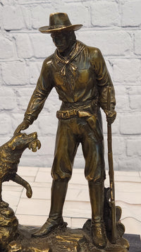 Signed & Numbered Limited-Edition Milo Cowboy with Riffle and Faithfull Dog Bronze Sculpture