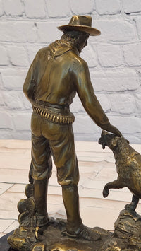 Signed & Numbered Limited-Edition Milo Cowboy with Riffle and Faithfull Dog Bronze Sculpture