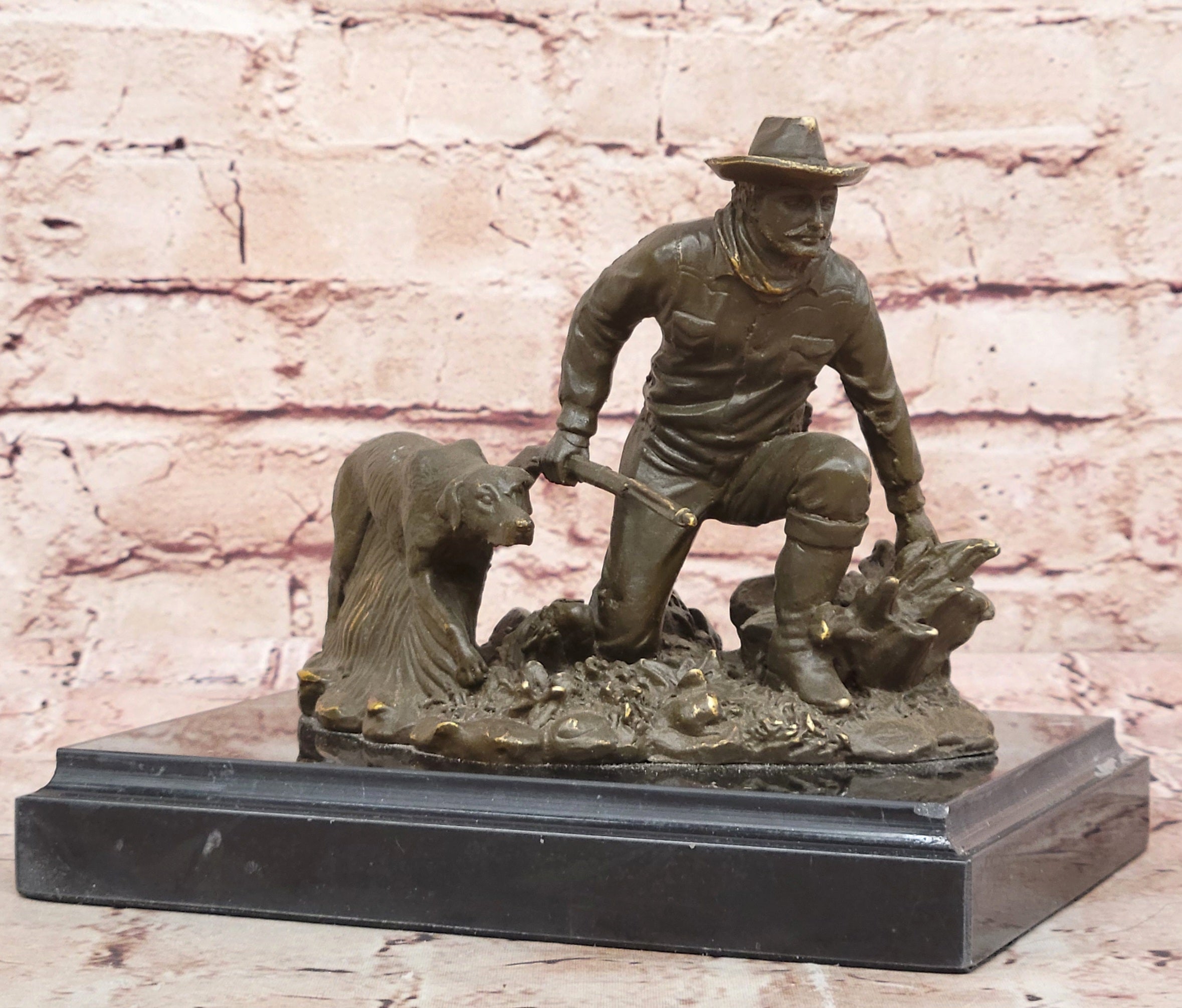 Hunter with Dog Bronze Sculpture by Milo
