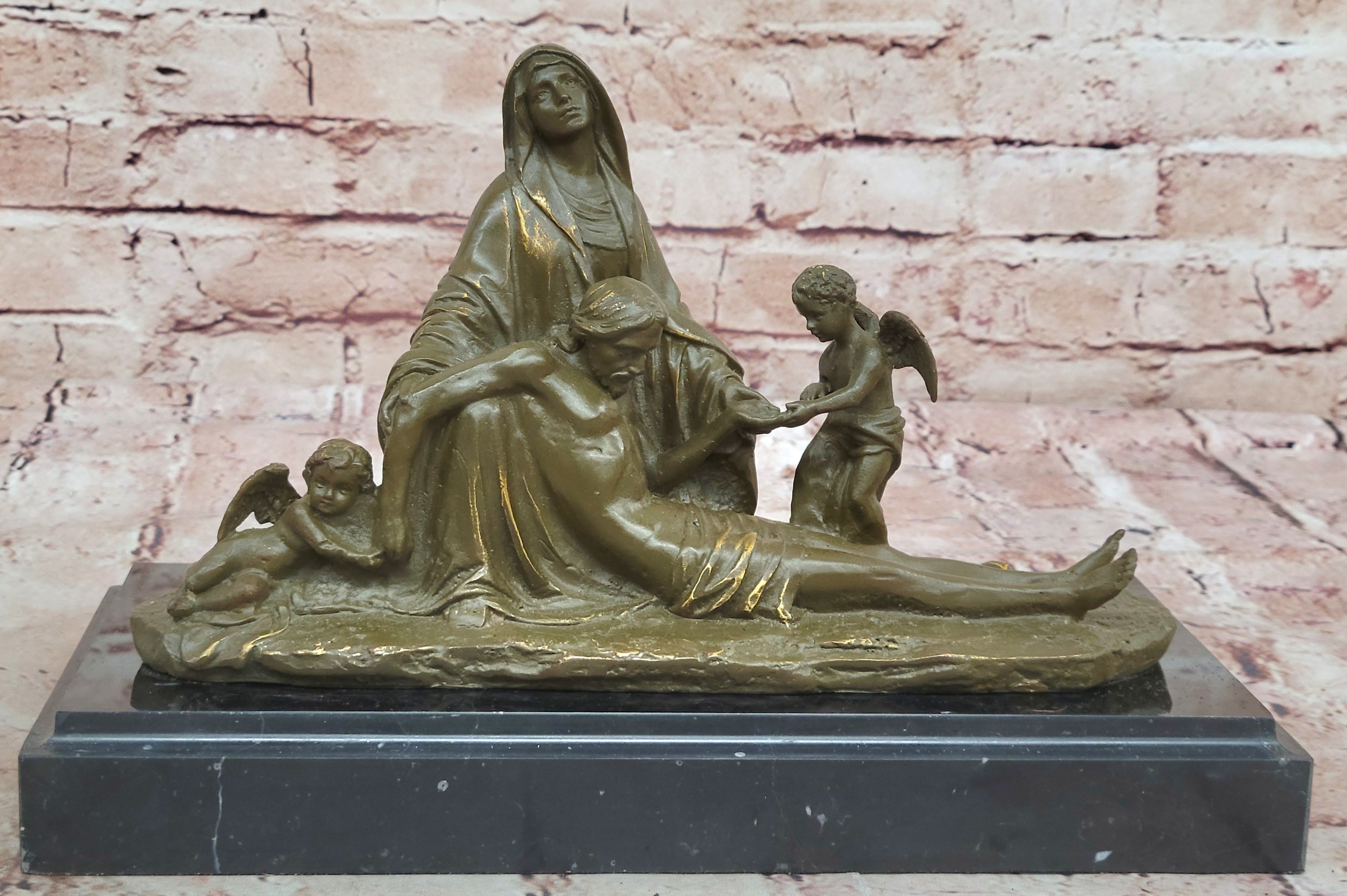 Pietà with Cherubs Bronze Sculpture - Virgin Mary and Jesus