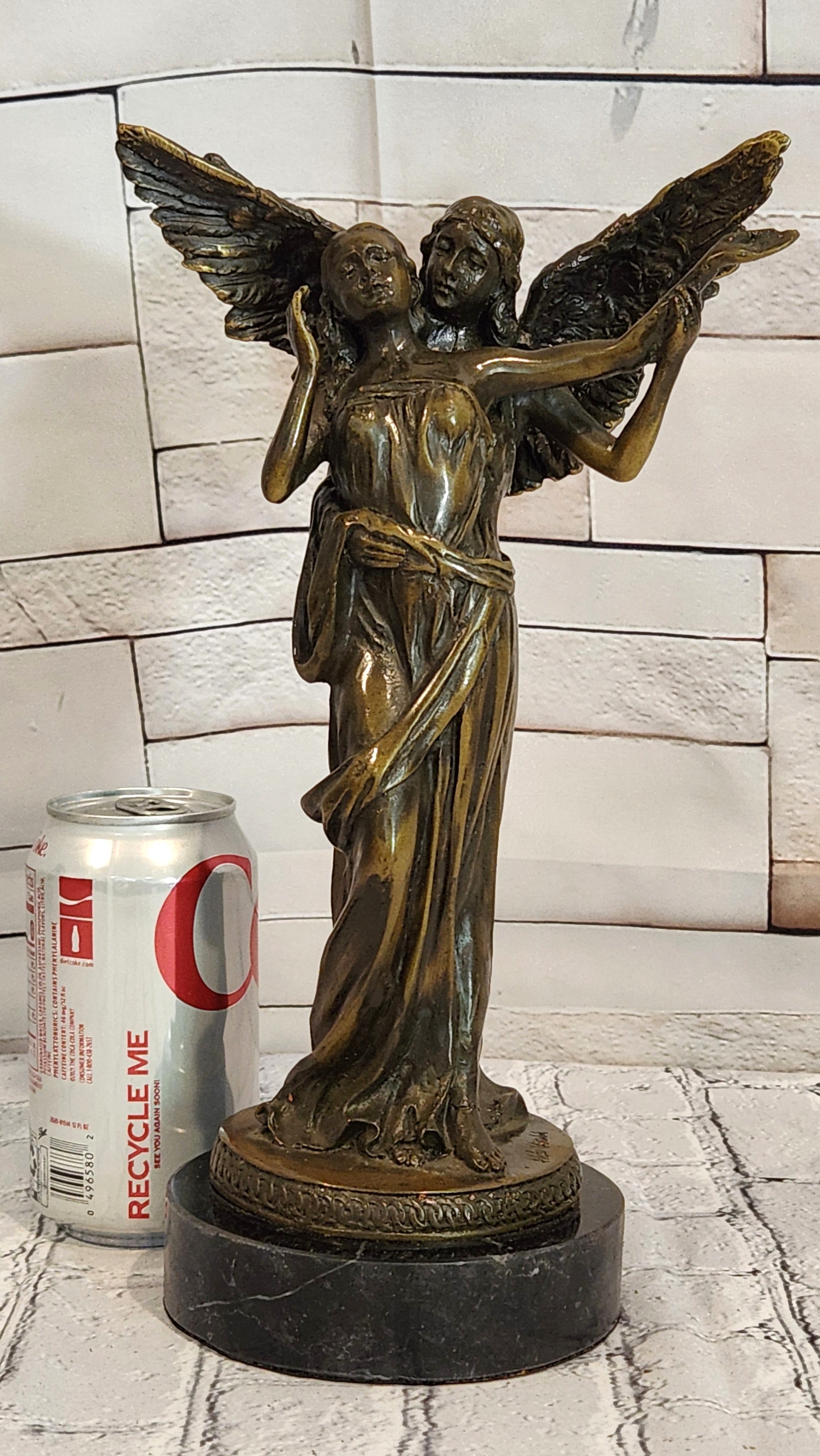 Guardian Angel Embracing Woman Genuine Bronze Sculpture Signed Aldo Vitaleh Statue