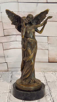 Guardian Angel Embracing Woman Genuine Bronze Sculpture Signed Aldo Vitaleh Statue