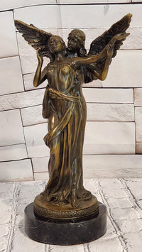 Guardian Angel Embracing Woman Genuine Bronze Sculpture Signed Aldo Vitaleh Statue