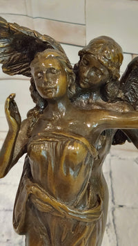 Guardian Angel Embracing Woman Genuine Bronze Sculpture Signed Aldo Vitaleh Statue
