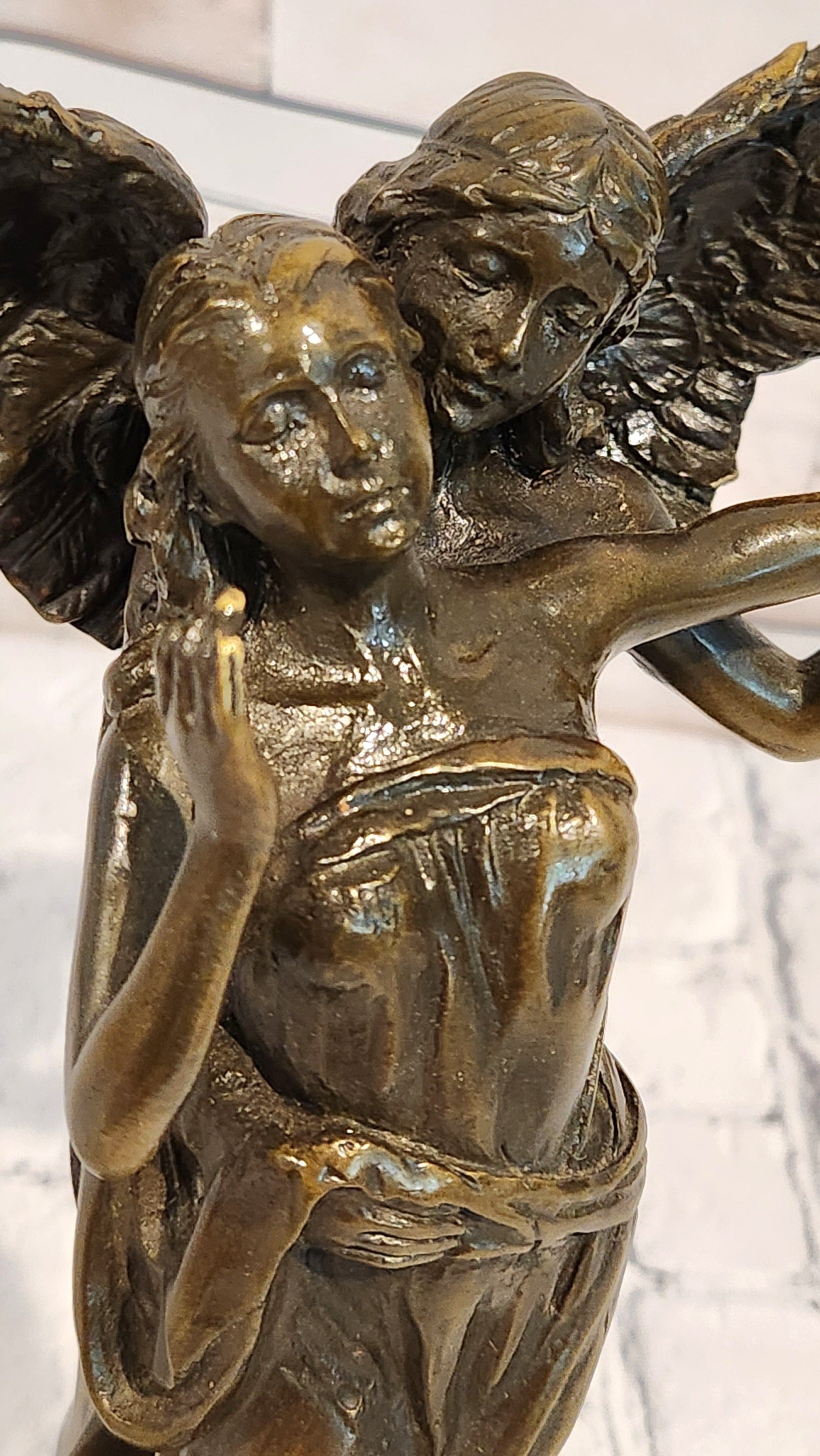 Guardian Angel Embracing Woman Genuine Bronze Sculpture Signed Aldo Vitaleh Statue