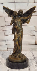 Guardian Angel Embracing Woman Genuine Bronze Sculpture Signed Aldo Vitaleh Statue