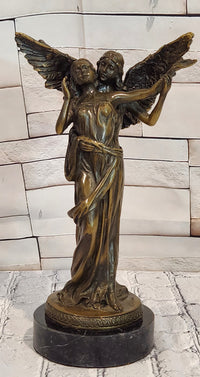 Guardian Angel Embracing Woman Genuine Bronze Sculpture Signed Aldo Vitaleh Statue