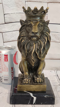 Bronze Casting Lion with Crown Sculpture King of Beasts Statue Signed Milo Artwork