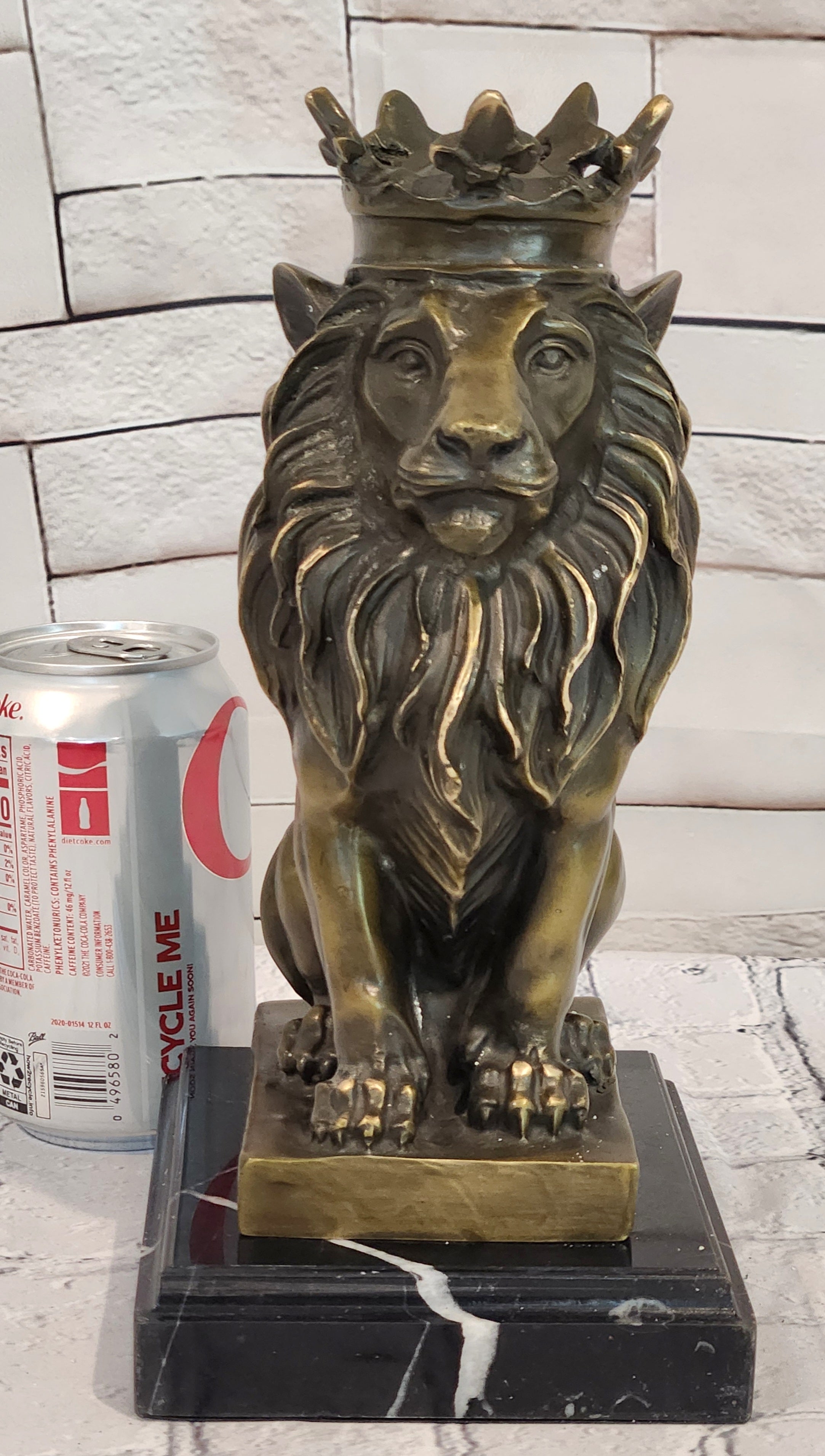 Bronze Casting Lion with Crown Sculpture King of Beasts Statue Signed Milo Artwork