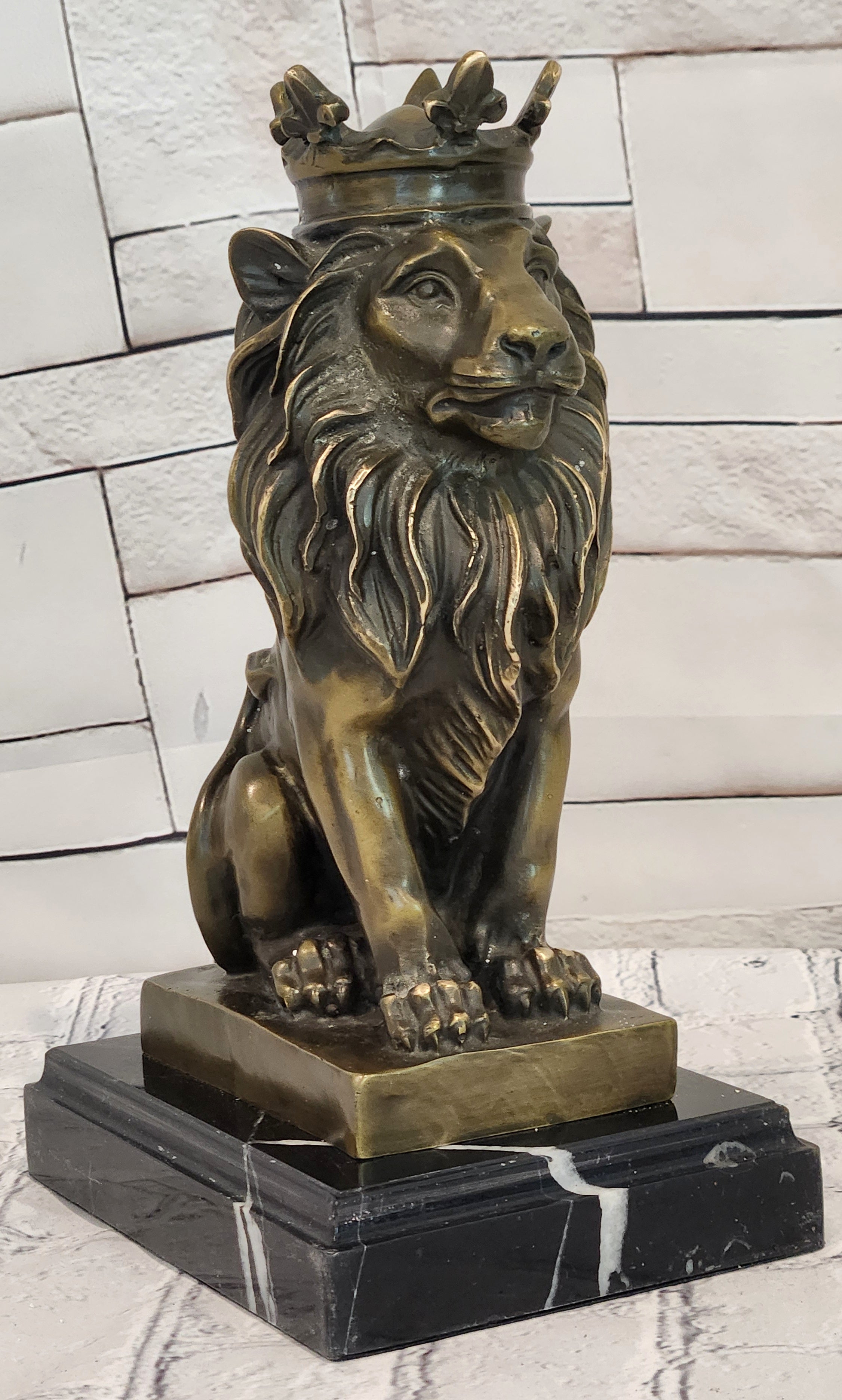 Bronze Casting Lion with Crown Sculpture King of Beasts Statue Signed Milo Artwork