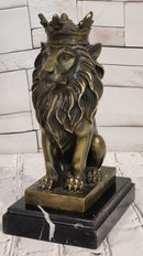Bronze Casting Lion with Crown Sculpture King of Beasts Statue Signed Milo Artwork