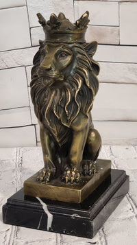 Bronze Casting Lion with Crown Sculpture King of Beasts Statue Signed Milo Artwork