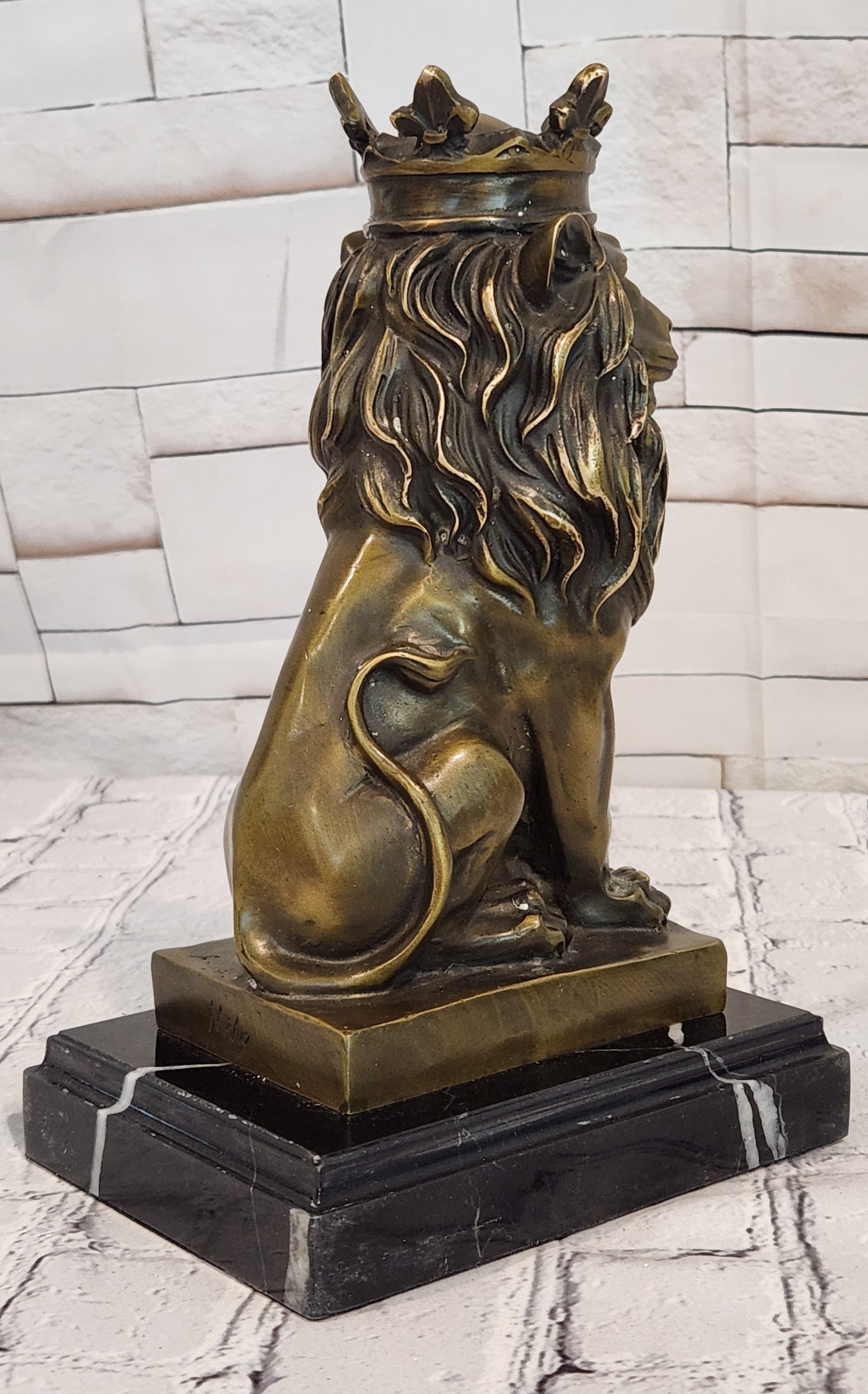 Bronze Casting Lion with Crown Sculpture King of Beasts Statue Signed Milo Artwork