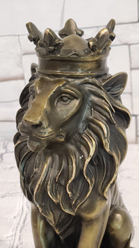 Bronze Casting Lion with Crown Sculpture King of Beasts Statue Signed Milo Artwork
